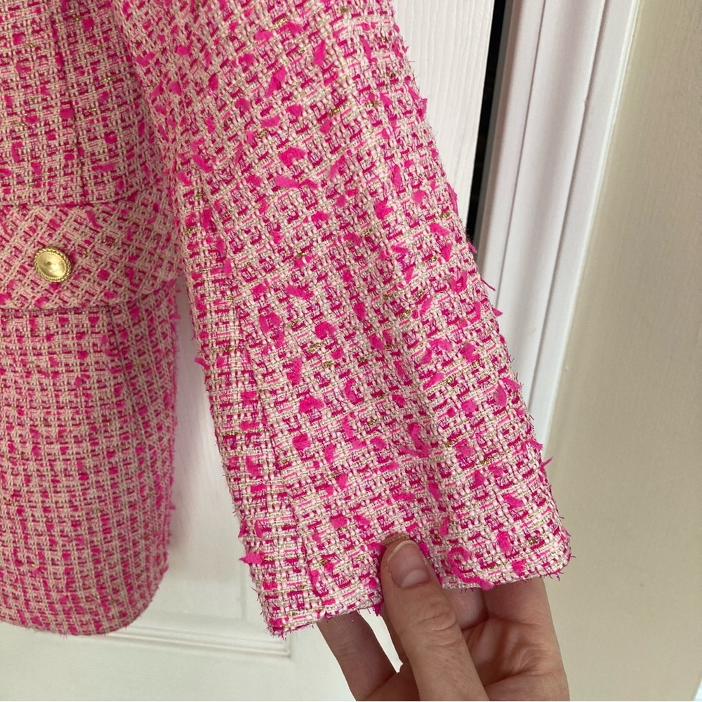 NWT Lilly Pulitzer Dashielle Tweed Jacket in Pink Palms Fantasy Tweed, Size 0 - Picture 9 of 16